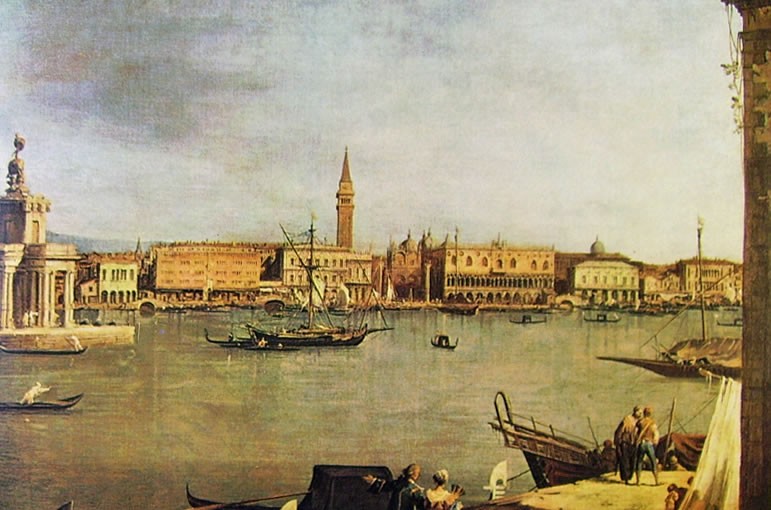 Il bacino di San Marco con la dogana dalla punta della Giudecca del Canaletto